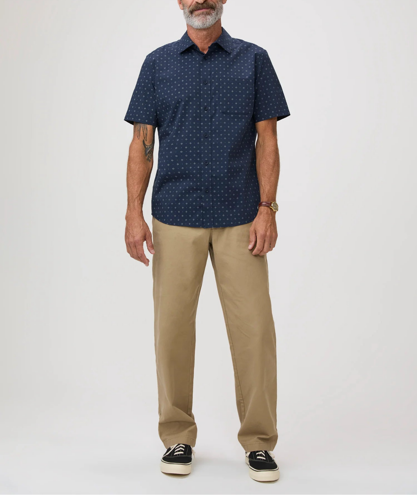 T-Shirt Plus Navy Print All Day Short Sleeve Shirt – Comfortable Stretch Fit