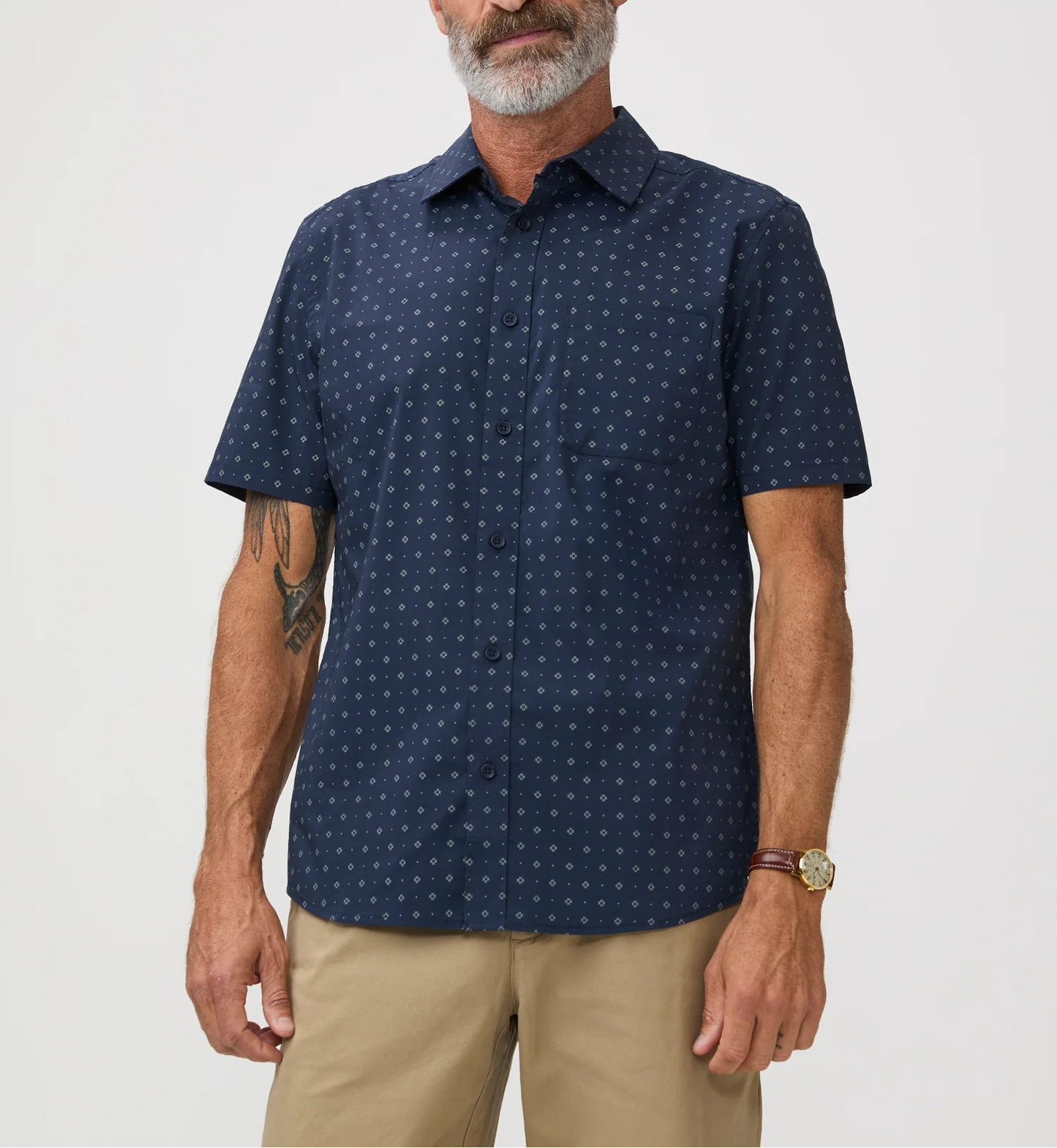 T-Shirt Plus Navy Print All Day Short Sleeve Shirt – Comfortable Stretch Fit