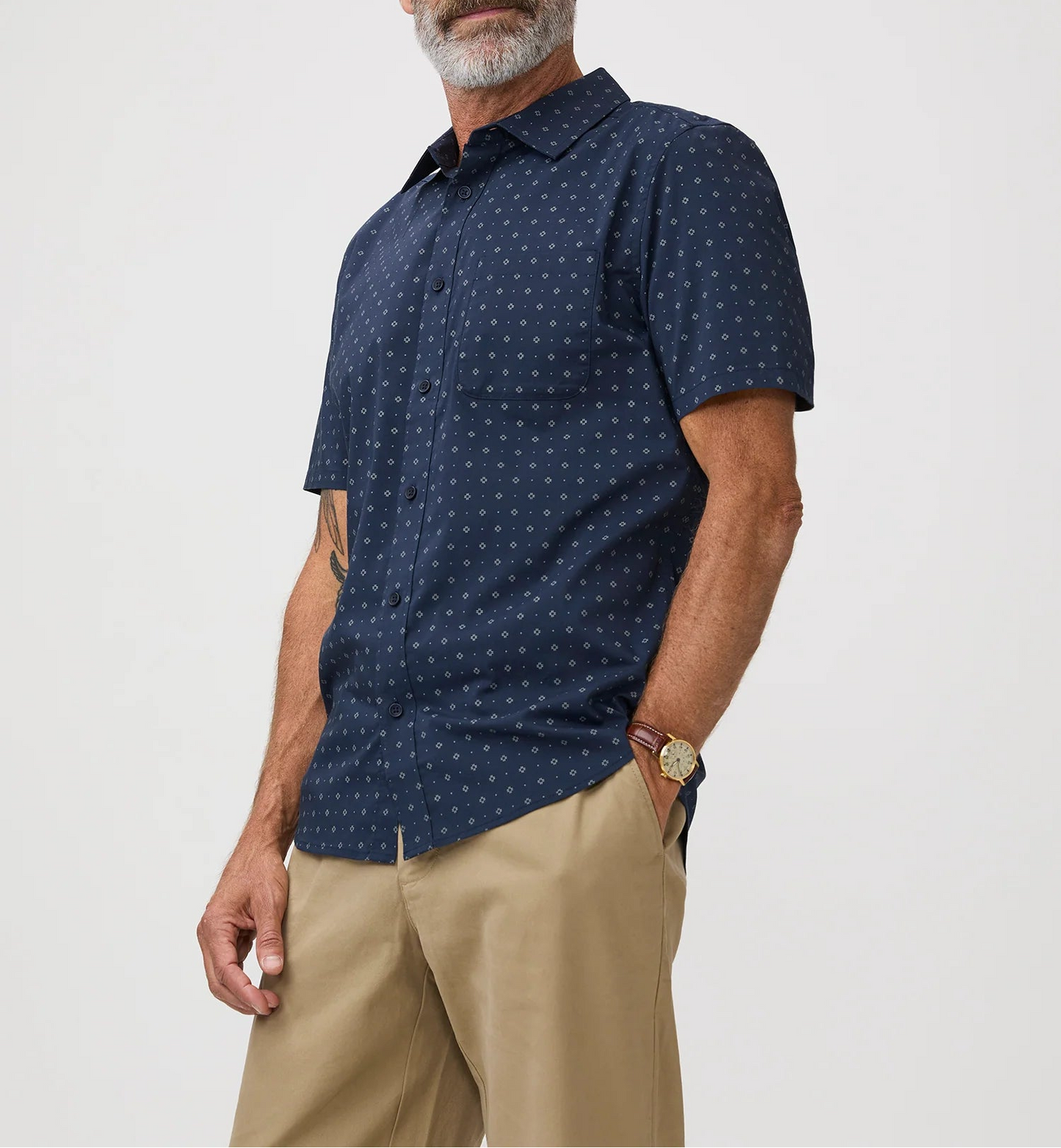 T-Shirt Plus Navy Print All Day Short Sleeve Shirt – Comfortable Stretch Fit