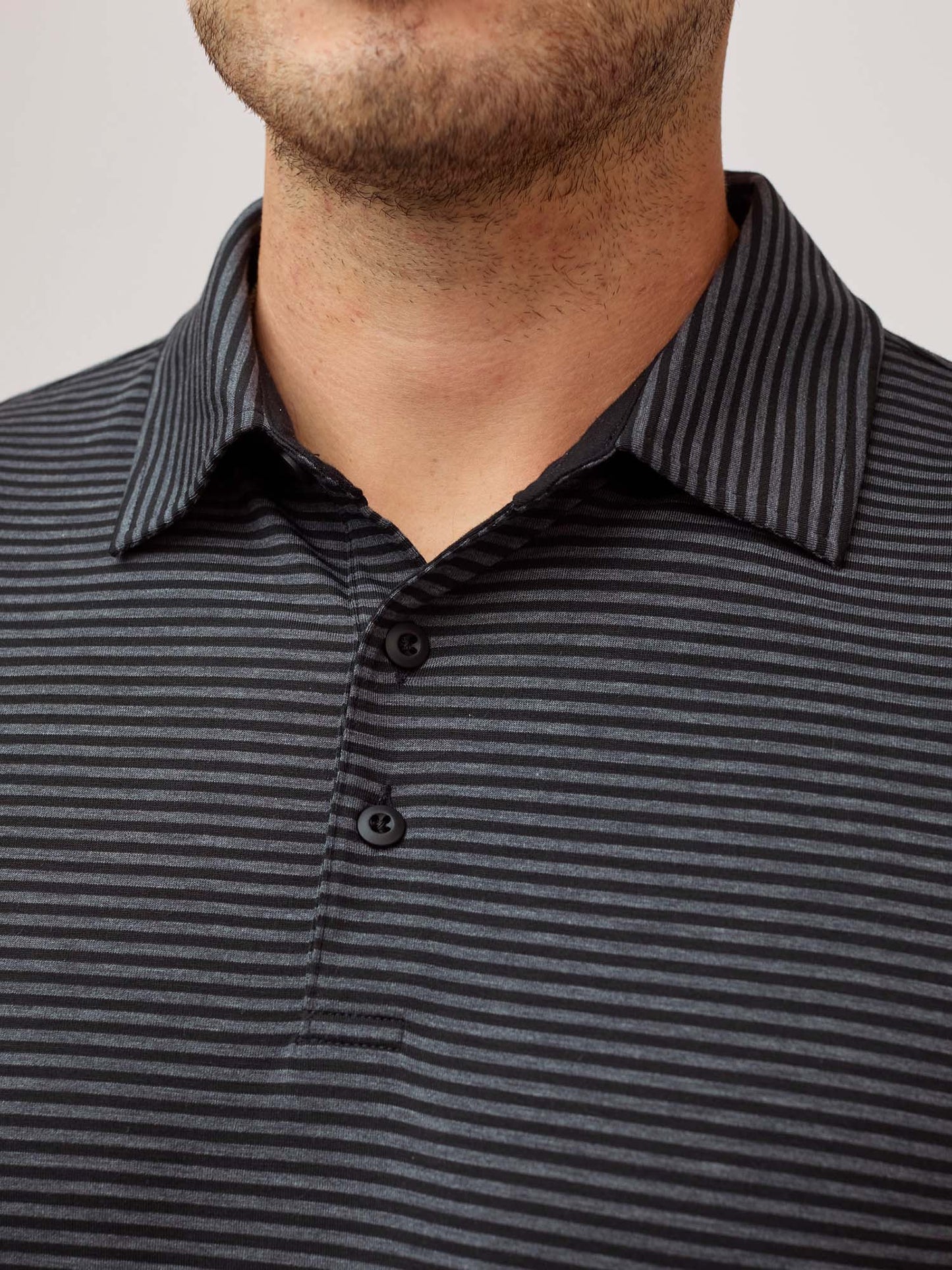 T-Shirt Plus Men's Black Charcoal Striped Performance Polo – Moisture-Wicking Cool Fabric