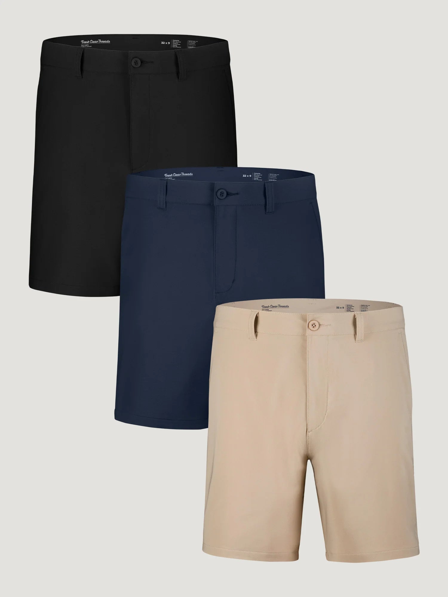 T-Shirt Plus Everyday Shorts Best Sellers 3-Pack in Black, Navy, and Khaki