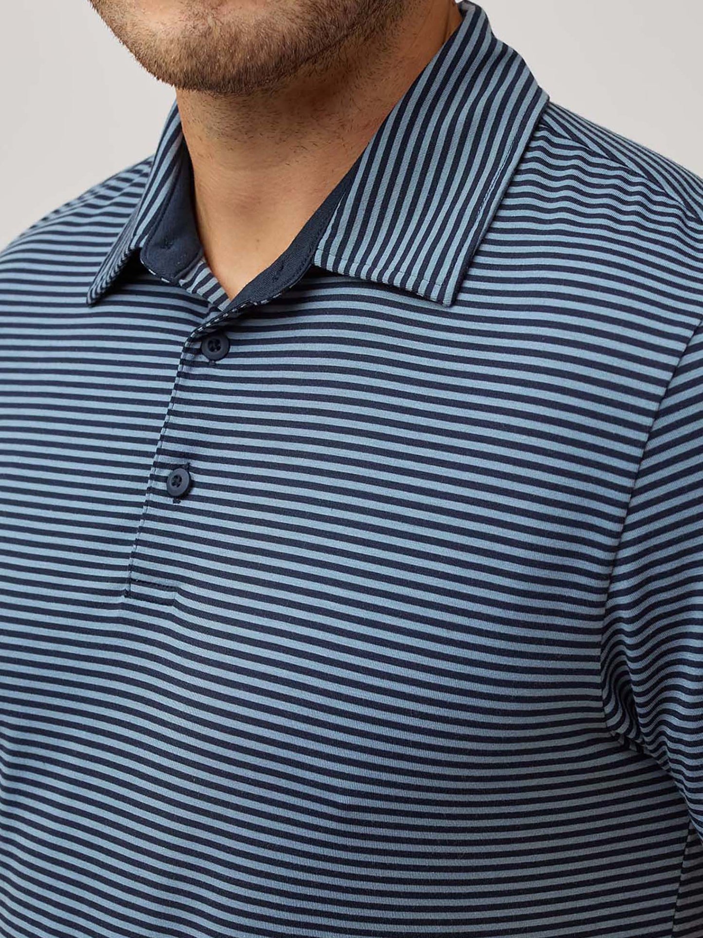 T-Shirt Plus Navy Wedgewood Striped Performance Cool Polo - Moisture Wicking