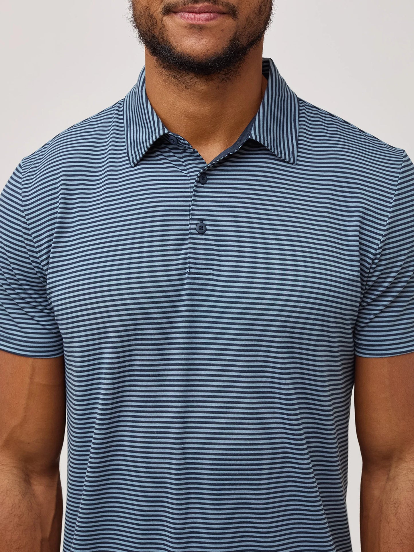 T-Shirt Plus Navy Wedgewood Striped Performance Cool Polo - Moisture Wicking