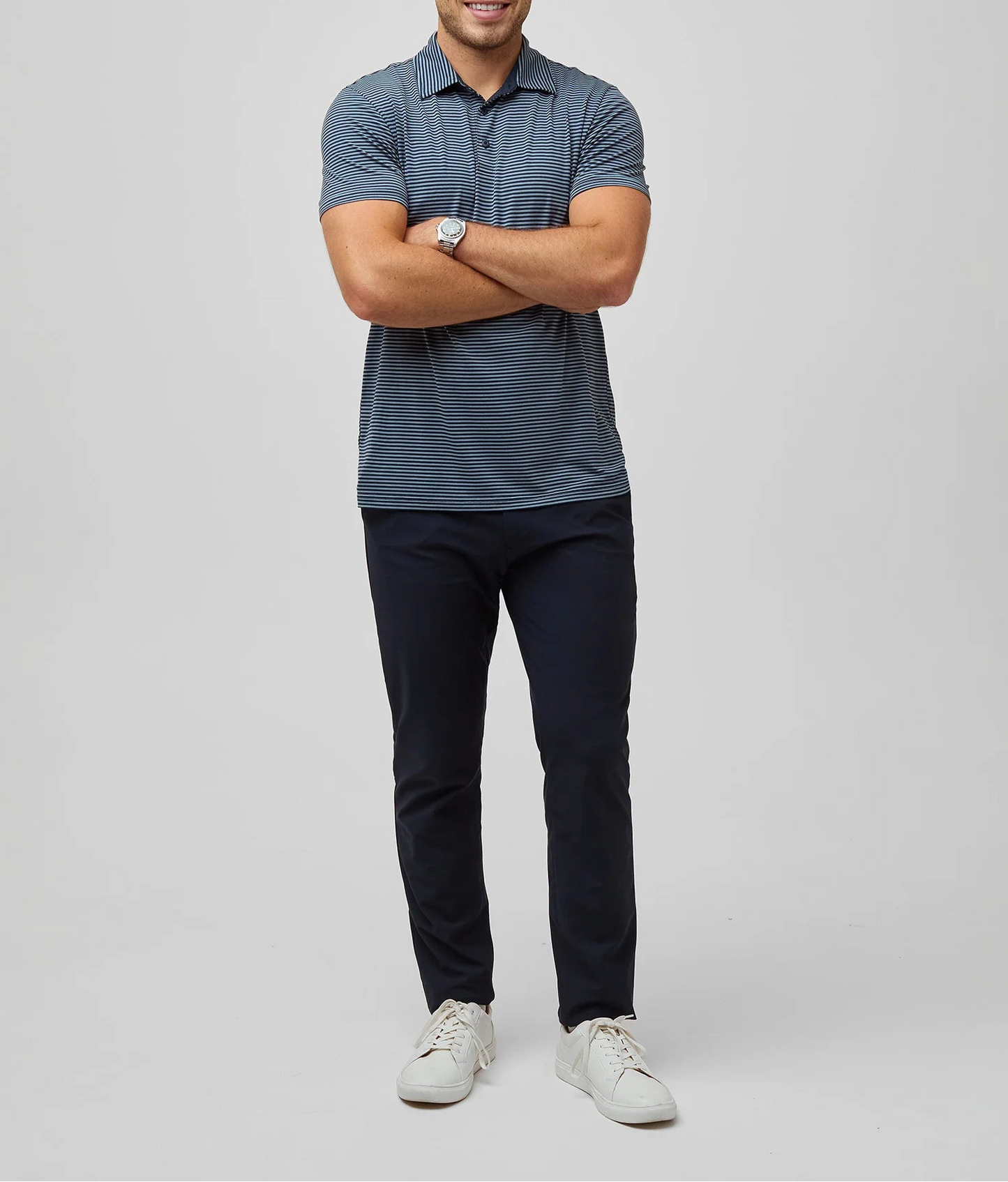 T-Shirt Plus Navy Wedgewood Striped Performance Cool Polo - Moisture Wicking